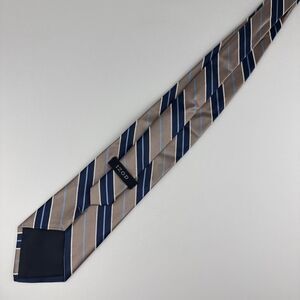 Izod 100% Silk Tie Mens 60” x 3.75" Navy Blue Gold Stripe Preppy Nautical